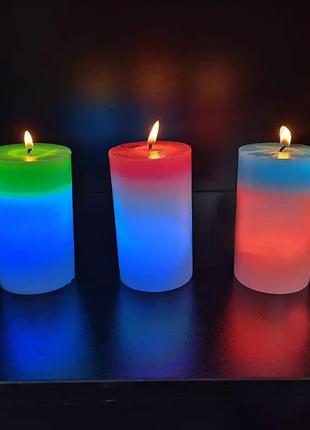 Декоративная восковая свеча с эффектом пламенем и led подсветкой candles magic 7 цветов rgb5 фото