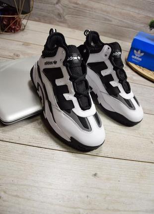 Чоловічі кросівки  adidas niteball mid white black зима5 фото