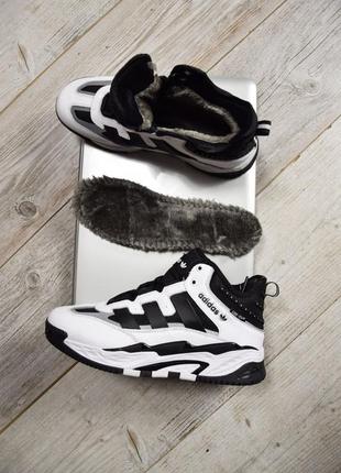 Чоловічі кросівки  adidas niteball mid white black зима6 фото