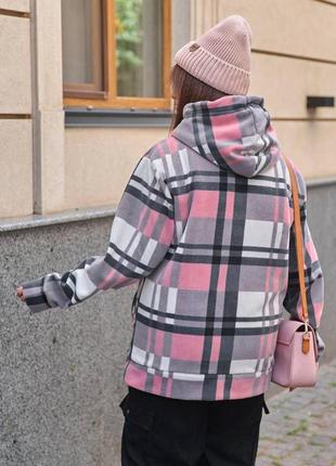 Жіноча зимова флісова куртка на хутрі картата розміри батал 48-587 фото