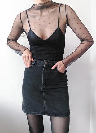 Джинсовая юбка черная мини юбка деним хлопковая юбка короткая3 фото