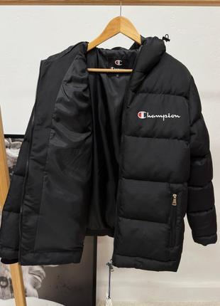 Чоловіча зимова тепла куртка пуховик до - 25 градусів з капюшоном champion чорний розмір xl