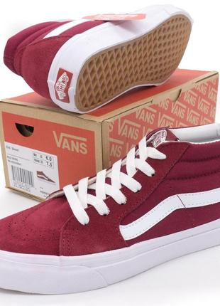 Высокие кеды vans old skool - бордовые, натуральная замша. топ качество! 36. размеры в наличии: 36, 37, 39.