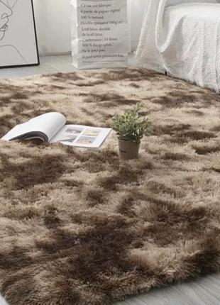 Хутряний ворсистий коричневий килимок травка меланж 200х150 см із довгим ворсом