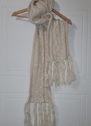 Длинный шарф крупной вязки с бахромой1 фото