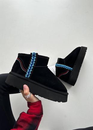 Замшеві преміальні уггі ультра міні з орнаментом, ugg ultra mini braid platform2 фото