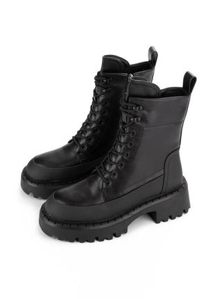 Зимові черевики чорні на шнурівках зима2 фото