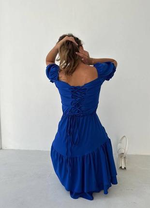 Сукня зі шнуровкою по спинці колір:марсал, малина, електрик6 фото