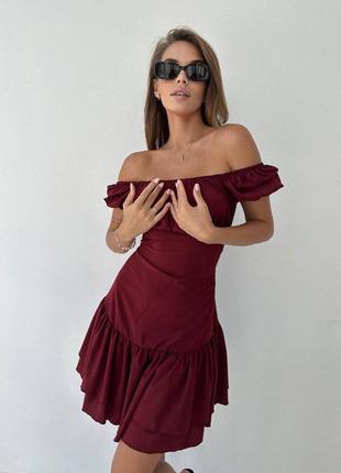 Сукня зі шнуровкою по спинці колір:марсал, малина, електрик7 фото