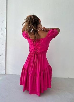 Сукня зі шнуровкою по спинці колір:марсал, малина, електрик1 фото