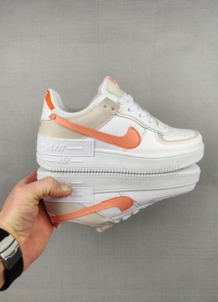 Кроссовки женские подростковые nike air force 1 shadow white&orange(наик кросивки )