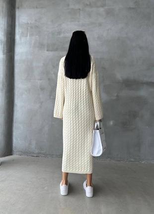 Вязаное платье макси молочного цвета 🤍 плаття туніка вʼязка косичка xs s m l3 фото