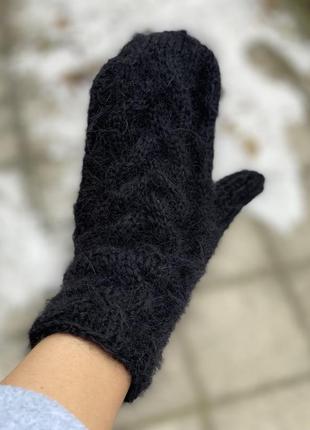 Перчатки черные пушистые вязаные перчатки белые мохер шерсть ручная работа вязаные белые митенки черные