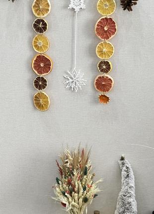Новорічна гірлянда декор підвіска на стіну подарунок лофт декор з цитрусовими апельсин лимон3 фото