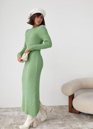 В'язане плаття oversize в широкий рубчик — салатовий колір, l (є розміри)3 фото