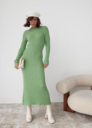 В'язане плаття oversize в широкий рубчик — салатовий колір, l (є розміри)4 фото