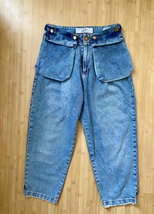 Шикарные укороченные джинсы с карманами сумками р s,m
