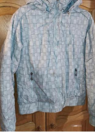 Куртка в клетку, демисезонная, утепленная, под резинку, с отстегным капюшоном, размер с,и