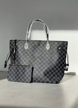 Женская темная  сумка шоппер в клетку louis vuitton большая луи виттон