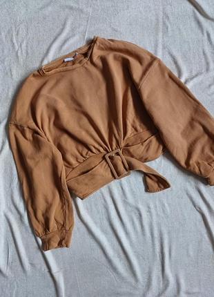 Свитшот укороченный кроп с поясом горчичный zara l 12