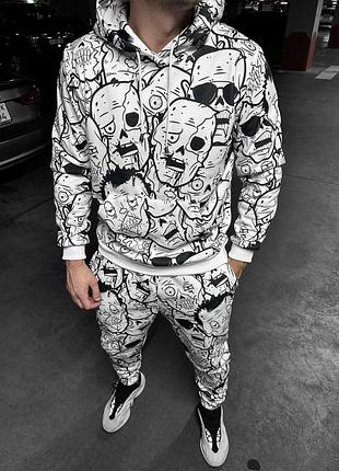 Спортивный костюм утепленный черно-белый