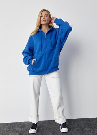 Тепле жіноче худі на блискавці з капюшоном — синій колір, l (є розміри)9 фото
