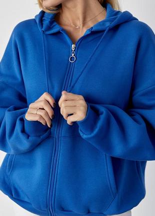 Тепле жіноче худі на блискавці з капюшоном — синій колір, l (є розміри)4 фото