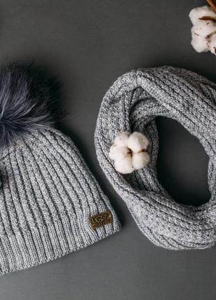 Вязанная шапка и шарф женская зимняя4 фото