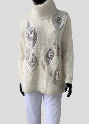 Подовжений об'ємний ангоровий светр madeleine з високим коміром під горло вільного крою шерсть ангора1 фото