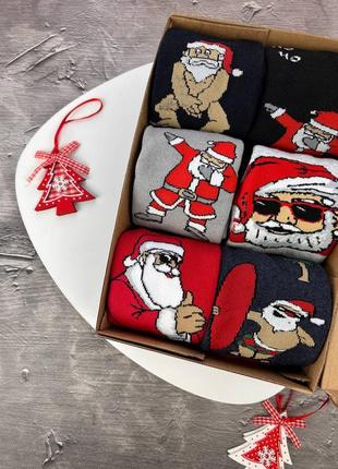 Набір теплих шкарпеток з 6 пар | новорічні шкарпетки на махрі у боксі2 фото