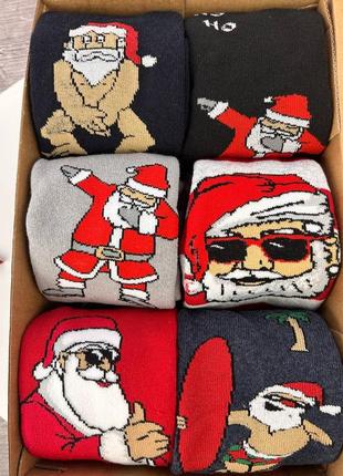 Набір теплих шкарпеток з 6 пар | новорічні шкарпетки на махрі у боксі3 фото