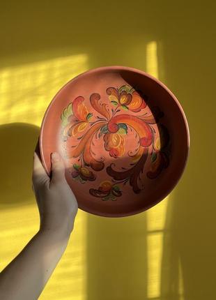 Деревянная миска тарелка с петриковской росписью