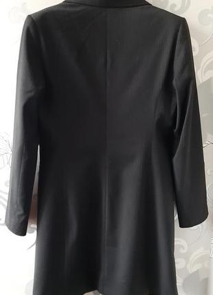 Черный удлинённый пиджак жакет блейзер в тонкую полоску платье-пиджак5 фото