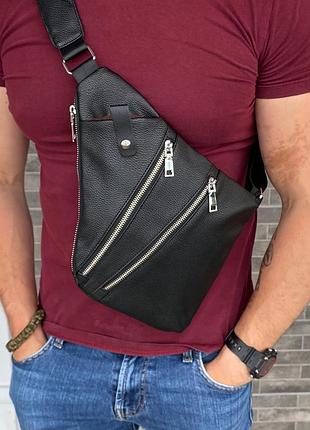 Чорна чоловіча нагрудна сумка бананка слінг кросс боді