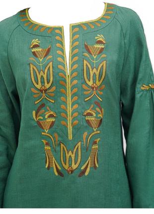 Блуза гармония зеленая женская льняная, галерея льна, 42-56р.3 фото