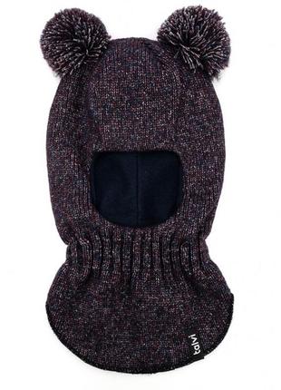 Дитячій шолом з бубонами, теплий шолом шапка з помпонами, шапка шлем помпони