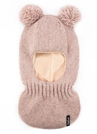 Дитячій шолом з бубонами, теплий шолом шапка з помпонами, шапка шлем помпони