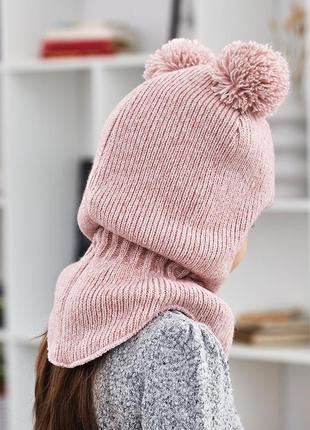 Дитячій шолом з бубонами, теплий шолом шапка з помпонами, шапка шлем помпони