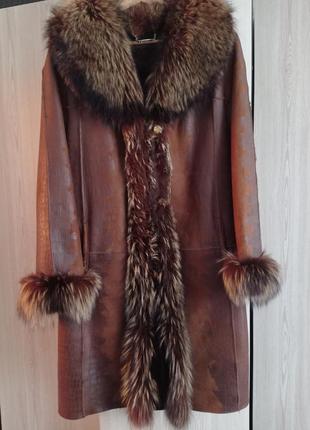 ✨натуральна жіноча дублянка з хутром єнота✨