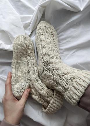Мягкие женские теплые вязаные носки косичка с отворотами размер 38 39 24.5 25 см