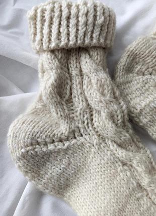 Теплі шерстяні в'язані шкарпетки косичка жіночі бежеві молочні  38 39 розмір 24.5 25 см5 фото