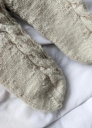 Теплі шерстяні в'язані шкарпетки косичка жіночі бежеві молочні  38 39 розмір 24.5 25 см3 фото