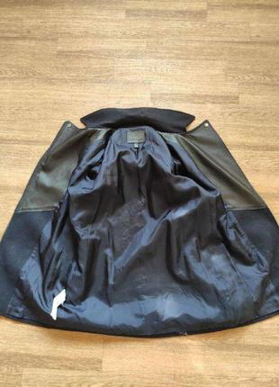Темно - синє чорне вовняне пальто з шкіряними вставками mango подовжена косуха7 фото