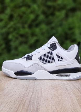 Nike air jordan 4 белые с серым и черным кроссовки женские кожаные термо на флисе ботинки сапоги высокие теплые найк джордан зимние осенние9 фото