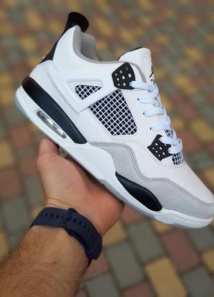 Nike air jordan 4 белые с серым и черным кроссовки женские кожаные термо на флисе ботинки сапоги высокие теплые найк джордан зимние осенние7 фото