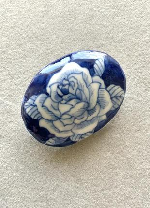 Брошь япония керамика овал винтаж ручная роспись роза