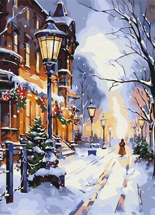 Картина по номерам 40х50 на деревянном подрамнике "сияние фонарей зимой" bs53849