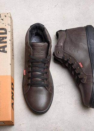 Чоловічі зимові шкіряні черевики levis black clas