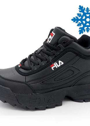 Жіночі зимові чорні кросівки fila disruptor 2 з хутром 36. розміри в наявності: 36, 38, 39.