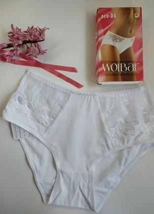 Очень удобные женские трусики wolbar eco- da хлопковые с высокой посадкой белые с кружевом волбар